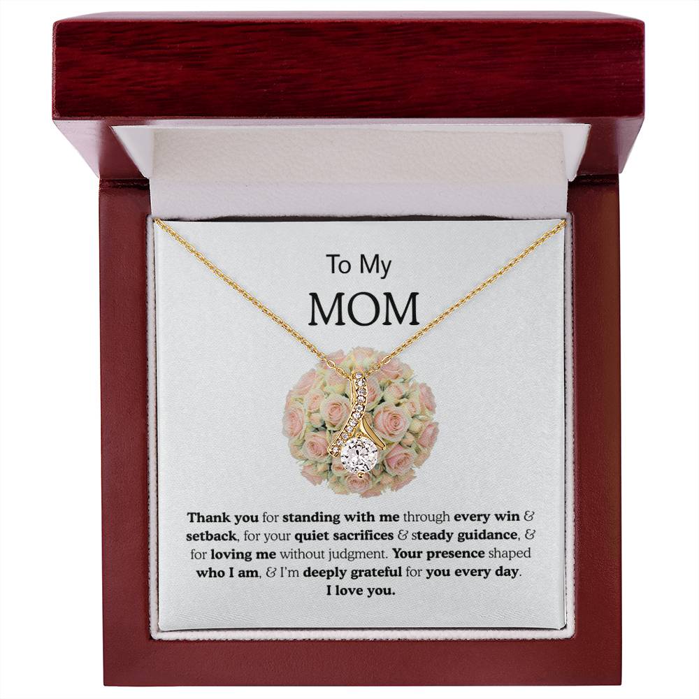To My Mom Ribbon Love Bond Necklace, Gold or Silver Pendant, Mother’s Day, Birthday, Just Because Gift