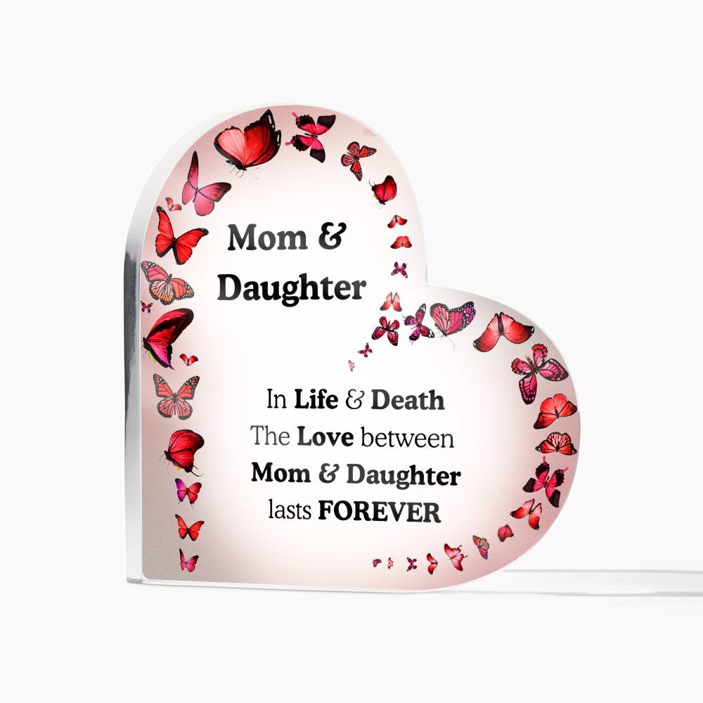 Mom & Daughter Acrylic Heart Plaque – Butterfly Theme Keepsake Gift