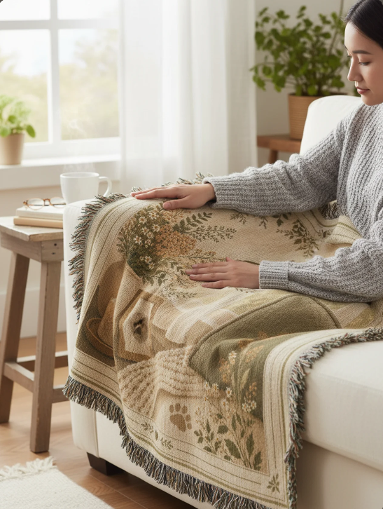 The Love Stays Pet Memorial Woven Blanket | Comfort Gift for Dog or Cat Loss