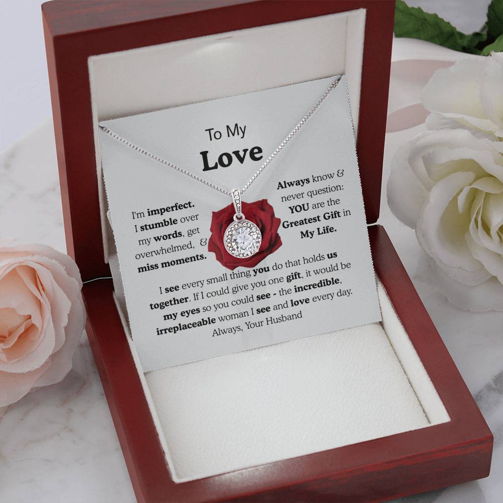 To My Wife Eternal Love Necklace Gift, Gold or Silver Pendant, Anniversary Birthday Jewelry for Her