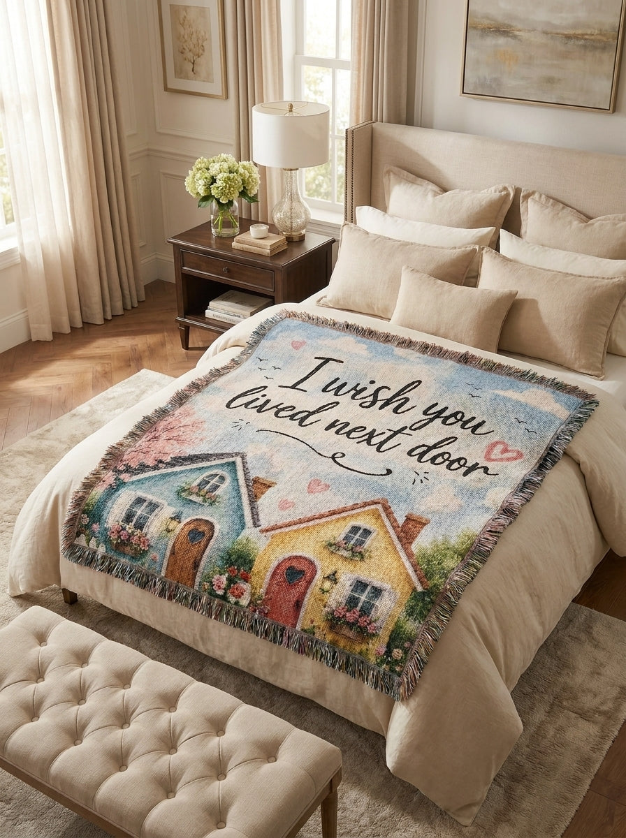 I Wish You Lived Next Door Woven Blanket | Friendship Gift