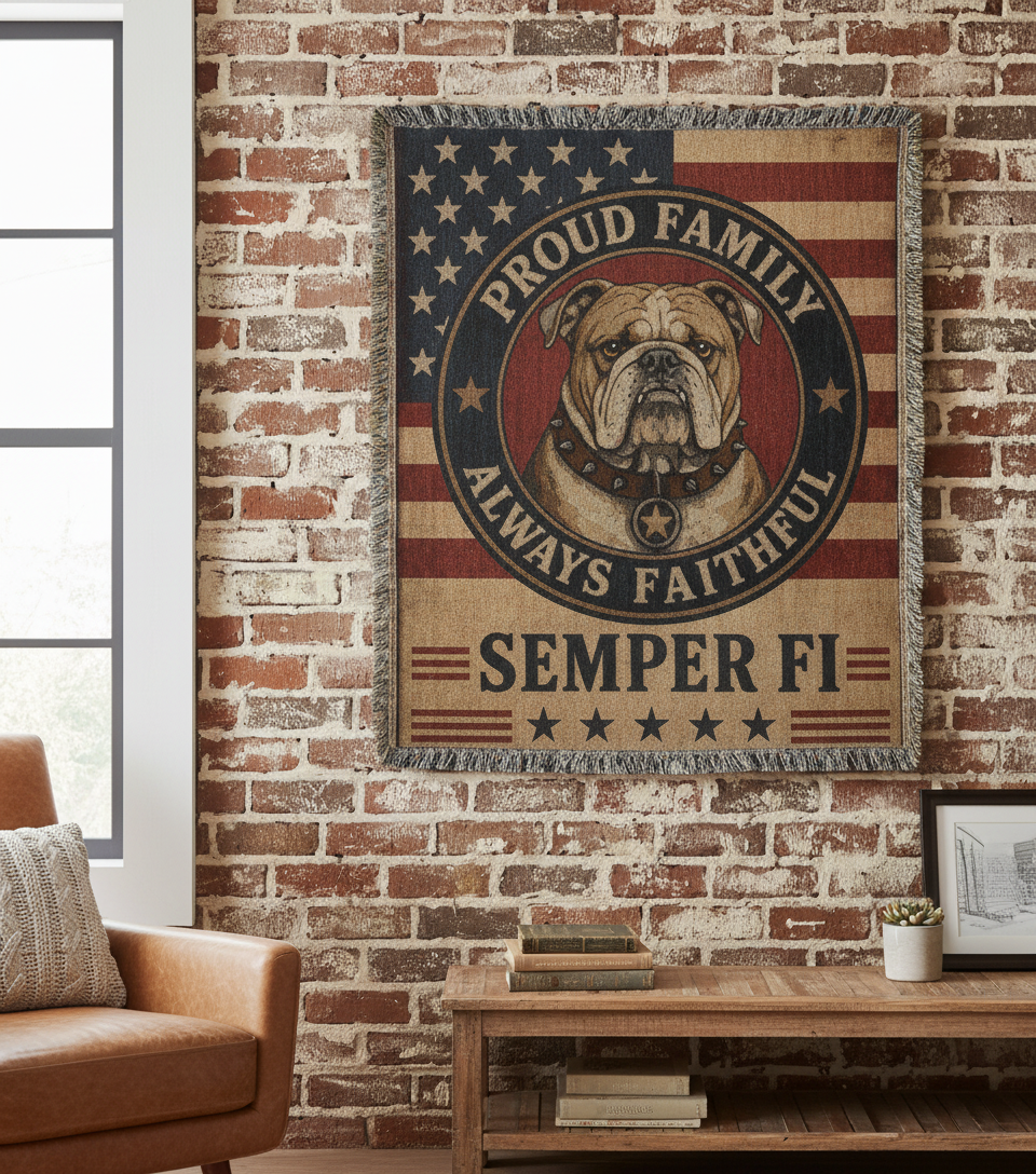 USMC Woven Blanket – Proud Family of a United States Marine | Military Heirloom Gift | Marine Corps Home Décor