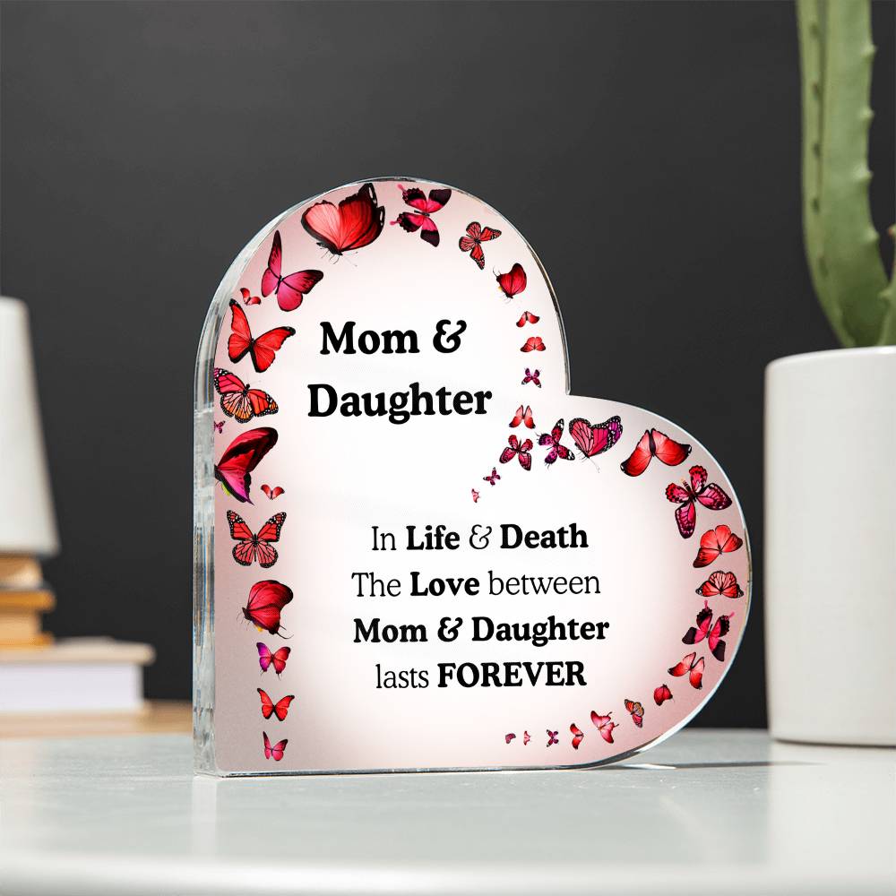 Mom & Daughter Acrylic Heart Plaque – Butterfly Theme Keepsake Gift
