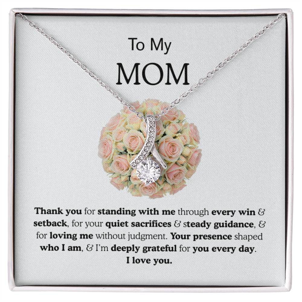 To My Mom Ribbon Love Bond Necklace, Gold or Silver Pendant, Mother’s Day, Birthday, Just Because Gift