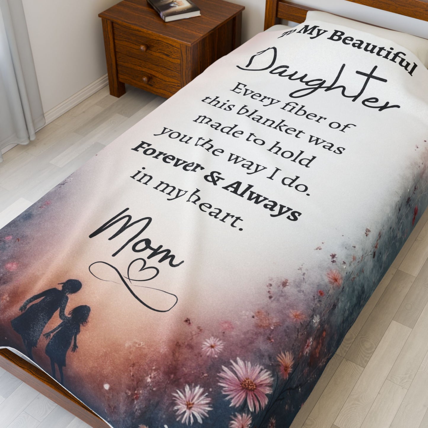 To My Beautiful Daughter Blanket from Mom – Inspirational Keepsake Gift, Comfort & Encouragement Throw