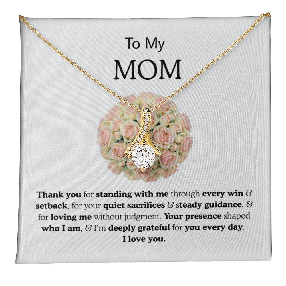 To My Mom Ribbon Love Bond Necklace, Gold or Silver Pendant, Mother’s Day, Birthday, Just Because Gift