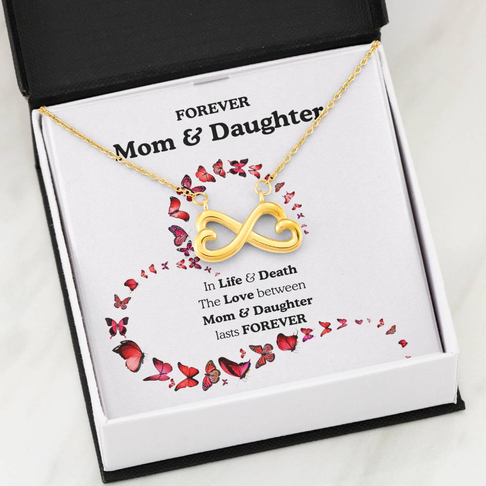Mom & Daughter Infinity Heart Necklace Gift, Gold or Silver Sideways Infinity Pendant, Mother Daughter Jewelry Keepsake