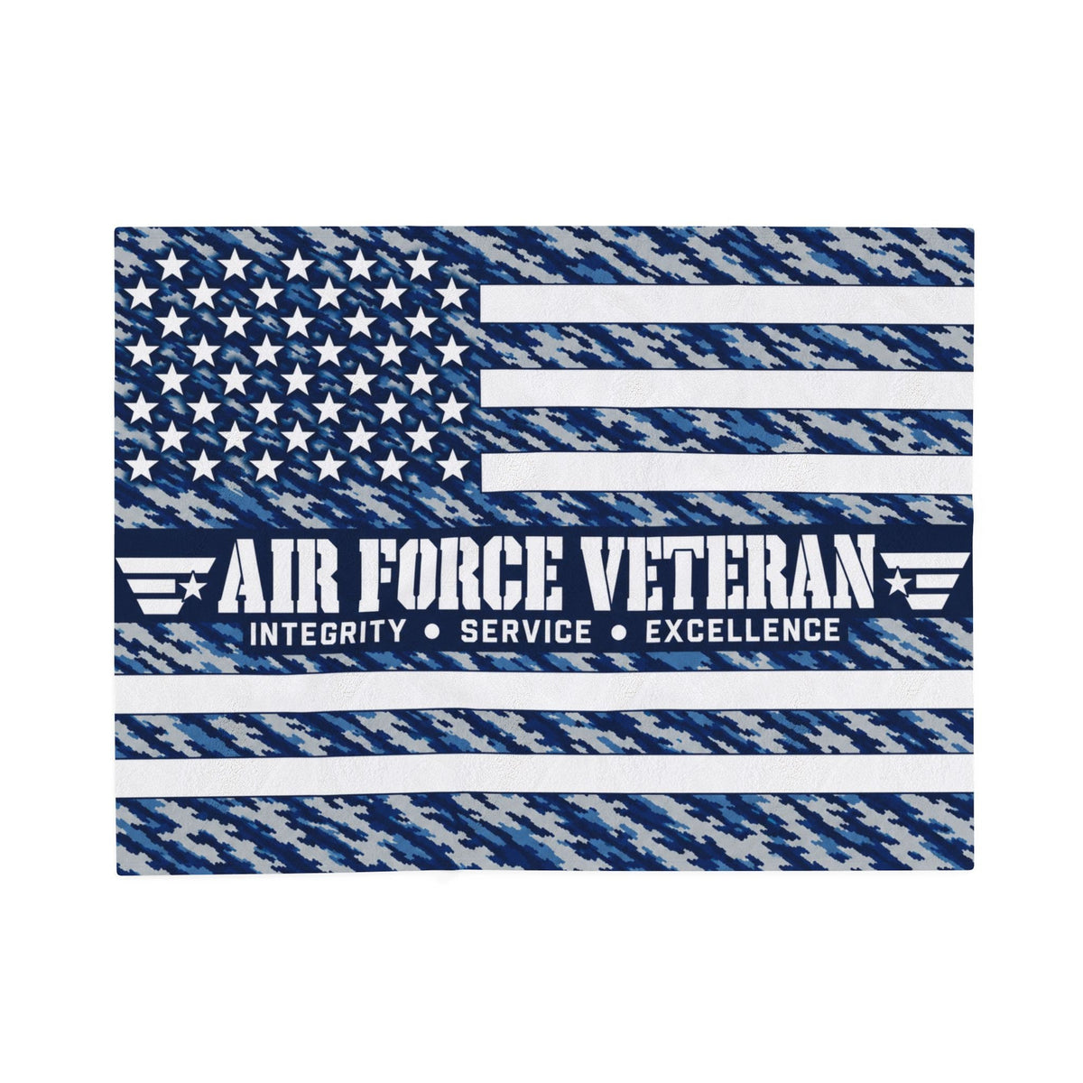 Air Force Veteran Velveteen Blanket – Blue Camo Patriotic Throw | USAF Retirement Gift
