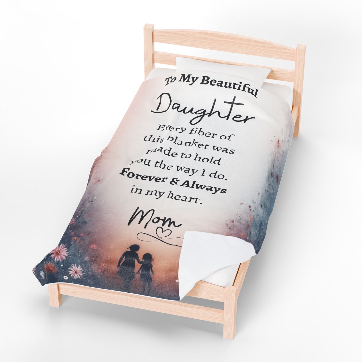 To My Beautiful Daughter Blanket from Mom – Inspirational Keepsake Gift, Comfort & Encouragement Throw