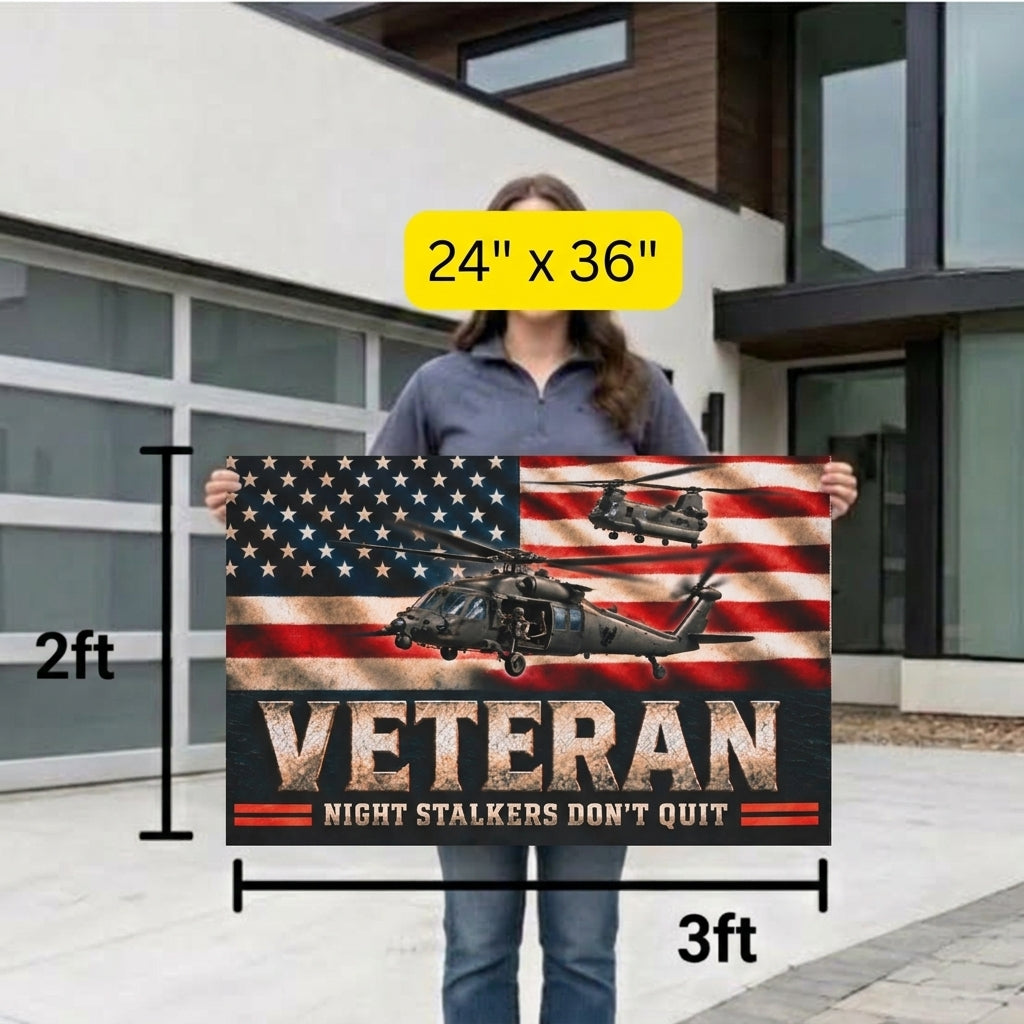 Night Stalkers Veteran Flag – Military Helicopter Patriotic Flag – “Night Stalkers Don’t Quit” Veteran Gift
