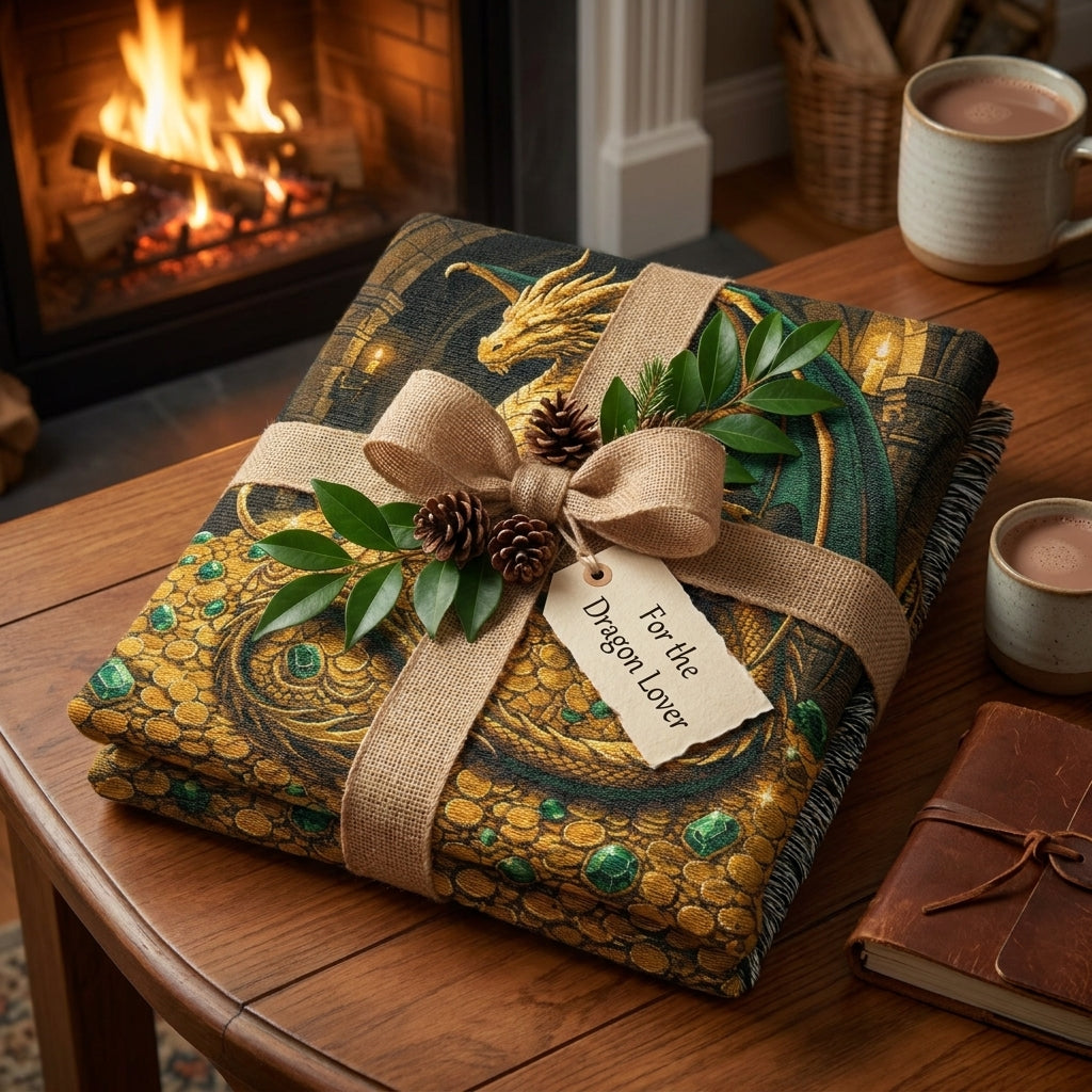Golden Dragon Woven Blanket – Fantasy Castle Treasure Throw