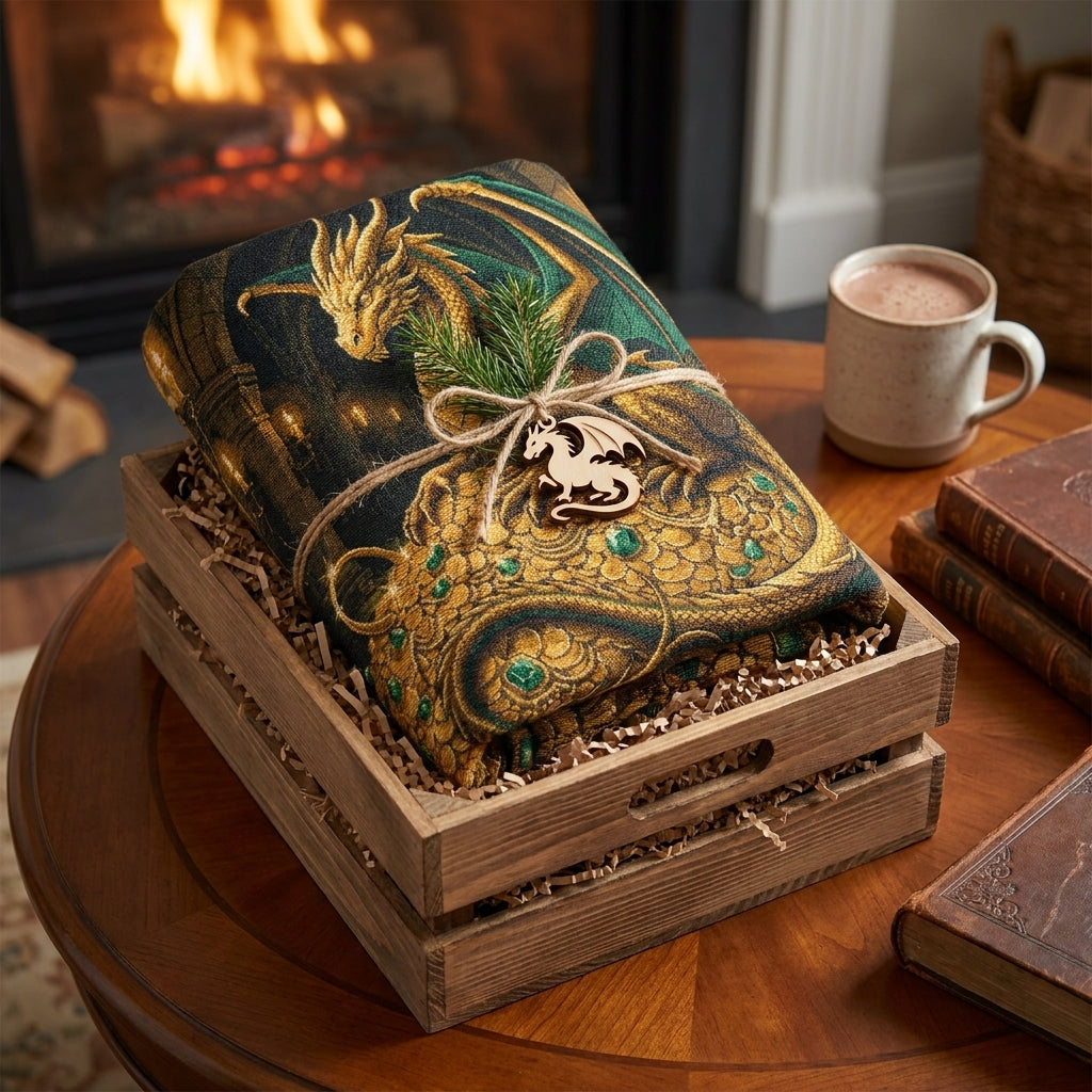 Golden Dragon Woven Blanket – Fantasy Castle Treasure Throw