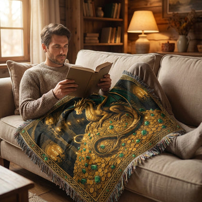 Golden Dragon Woven Blanket – Fantasy Castle Treasure Throw