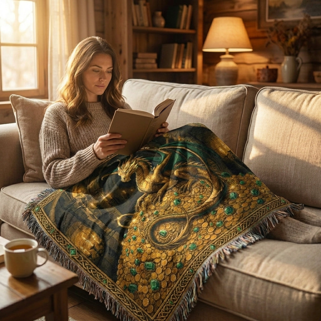 Golden Dragon Woven Blanket – Fantasy Castle Treasure Throw