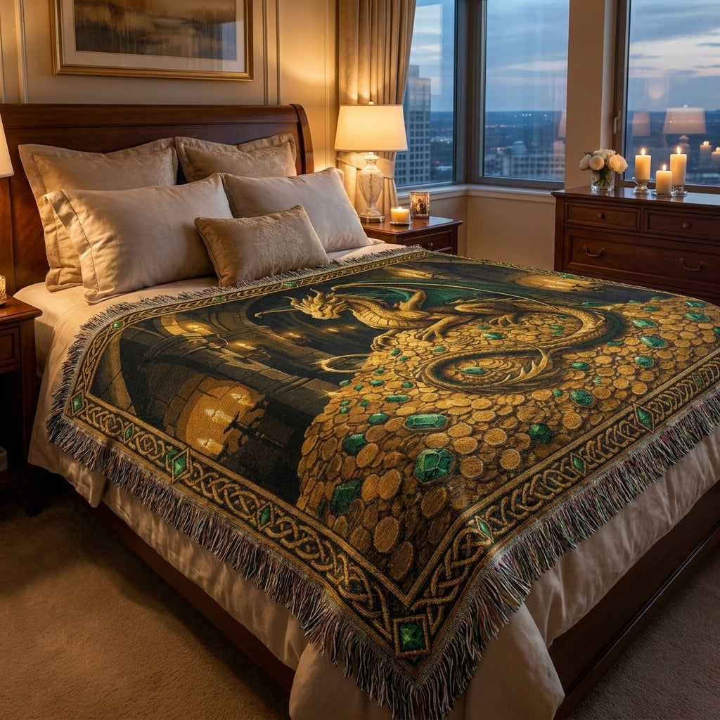 Golden Dragon Woven Blanket – Fantasy Castle Treasure Throw