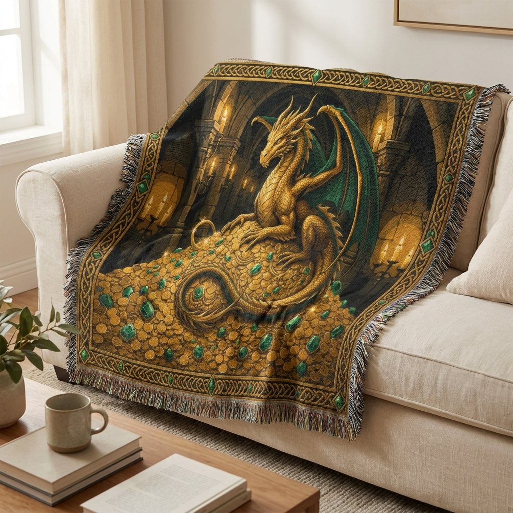 Golden Dragon Woven Blanket – Fantasy Castle Treasure Throw