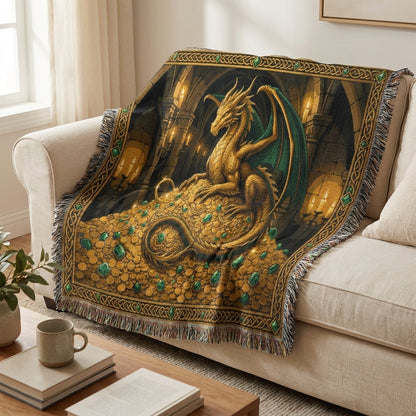 Golden Dragon Woven Blanket – Fantasy Castle Treasure Throw