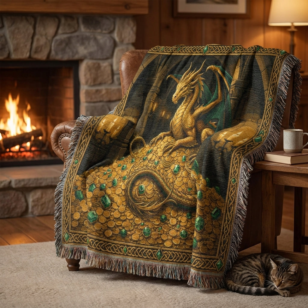 Golden Dragon Woven Blanket – Fantasy Castle Treasure Throw