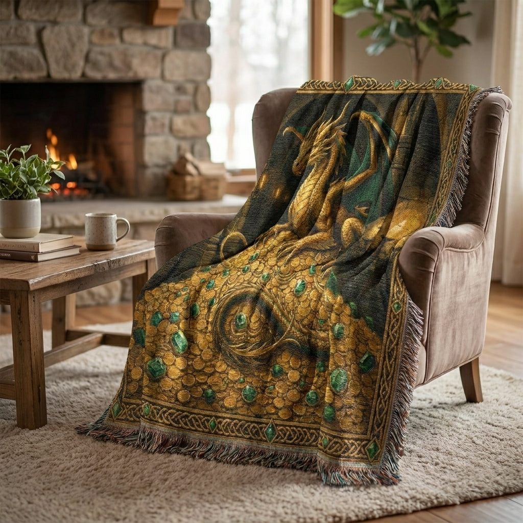 Golden Dragon Woven Blanket – Fantasy Castle Treasure Throw