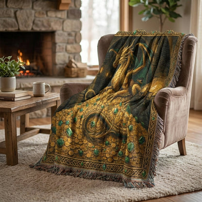 Golden Dragon Woven Blanket – Fantasy Castle Treasure Throw