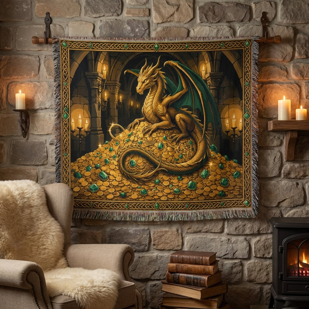 Golden Dragon Woven Blanket – Fantasy Castle Treasure Throw