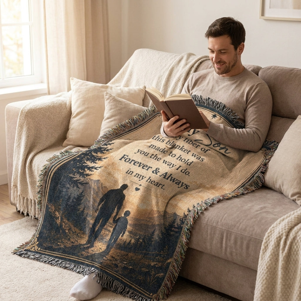 To My Son Woven Blanket | Forever & Always Gift from Dad