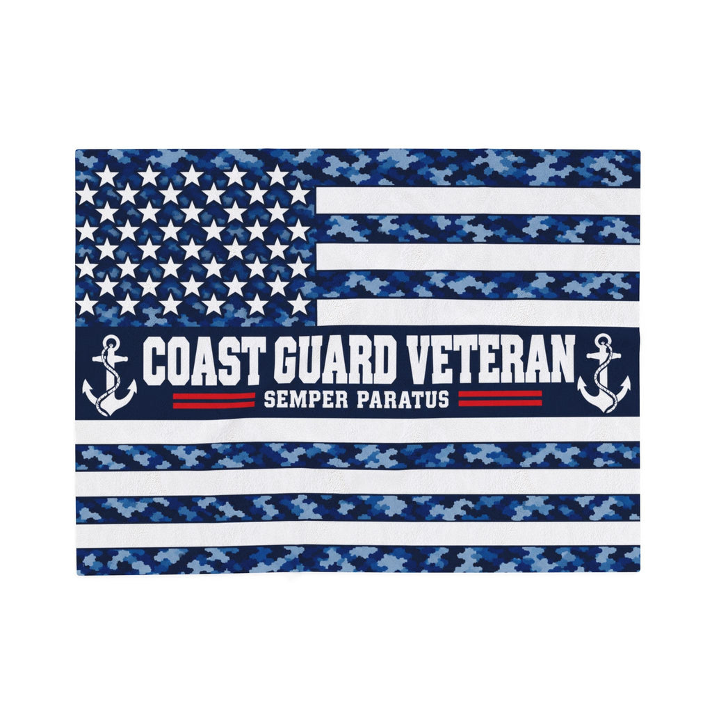 Coast Guard Veteran Velveteen Blanket – Semper Paratus, Blue Camo | USCG Military Retirement Gift