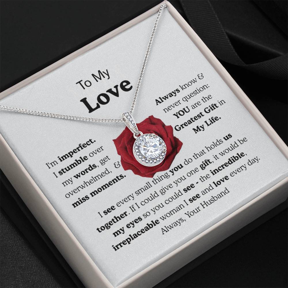 To My Wife Eternal Love Necklace Gift, Gold or Silver Pendant, Anniversary Birthday Jewelry for Her