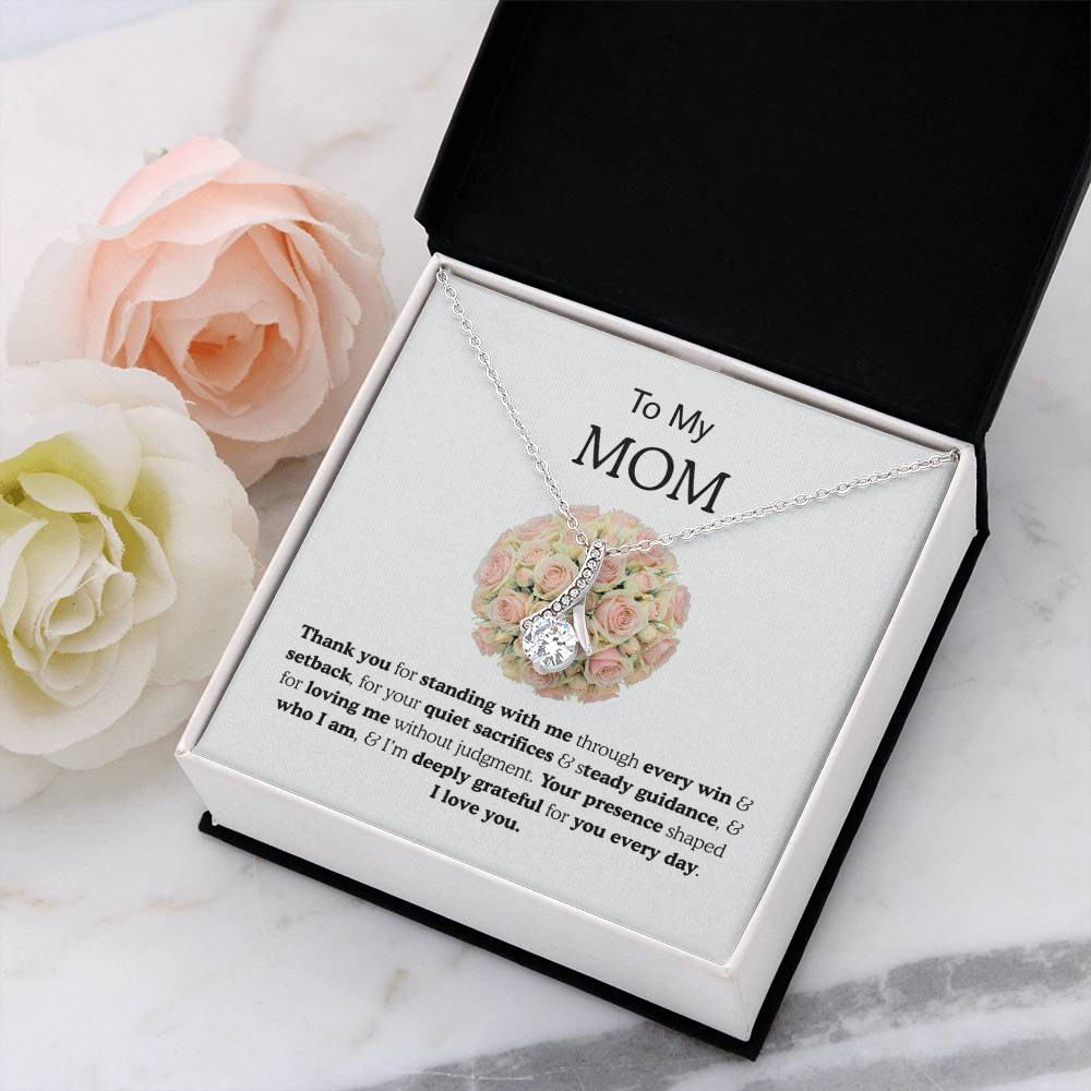 To My Mom Ribbon Love Bond Necklace, Gold or Silver Pendant, Mother’s Day, Birthday, Just Because Gift