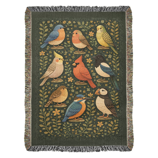 Bird Watcher’s Gift – Woven Songbird Blanket for Home Decor & Wall Tapestry
