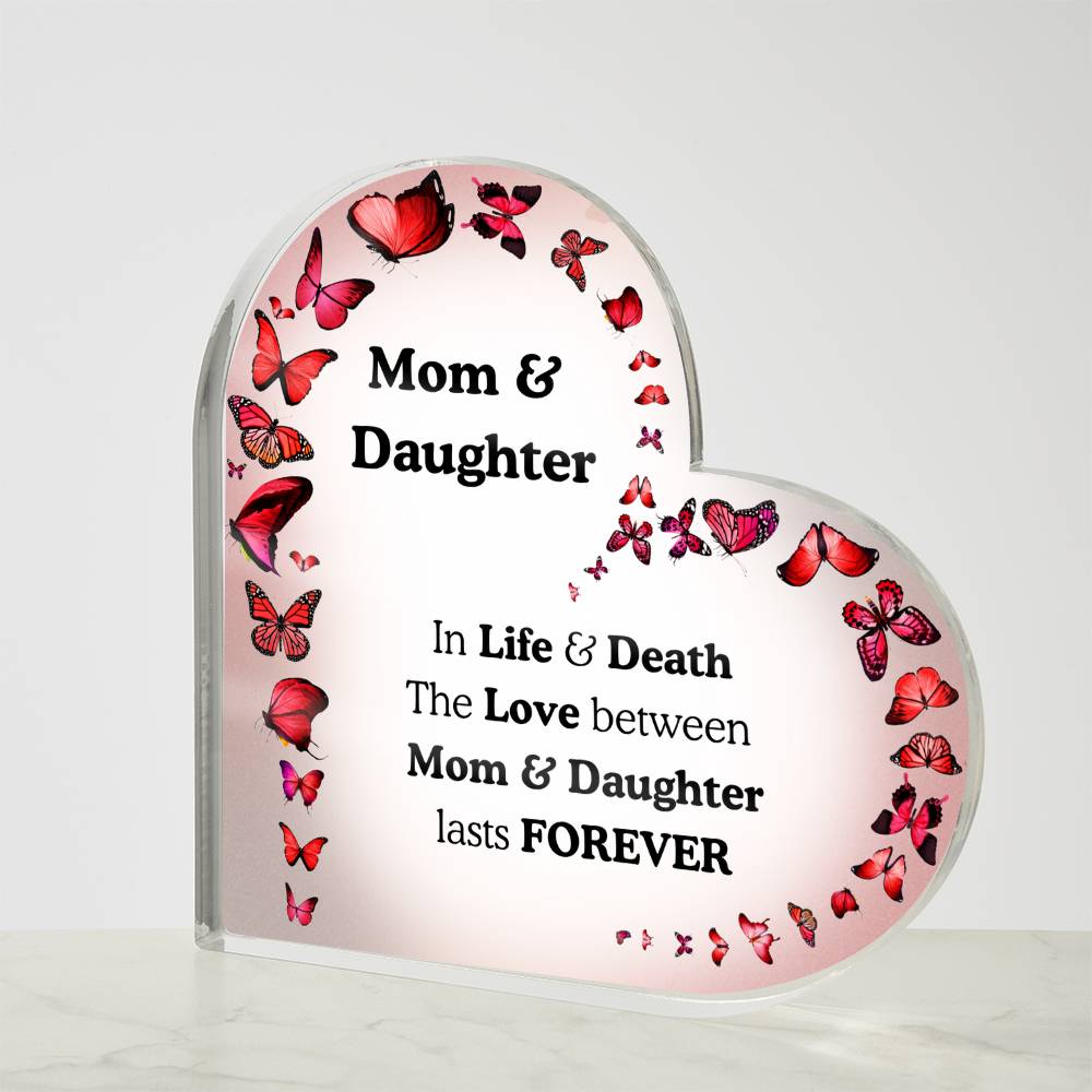 Mom & Daughter Acrylic Heart Plaque – Butterfly Theme Keepsake Gift