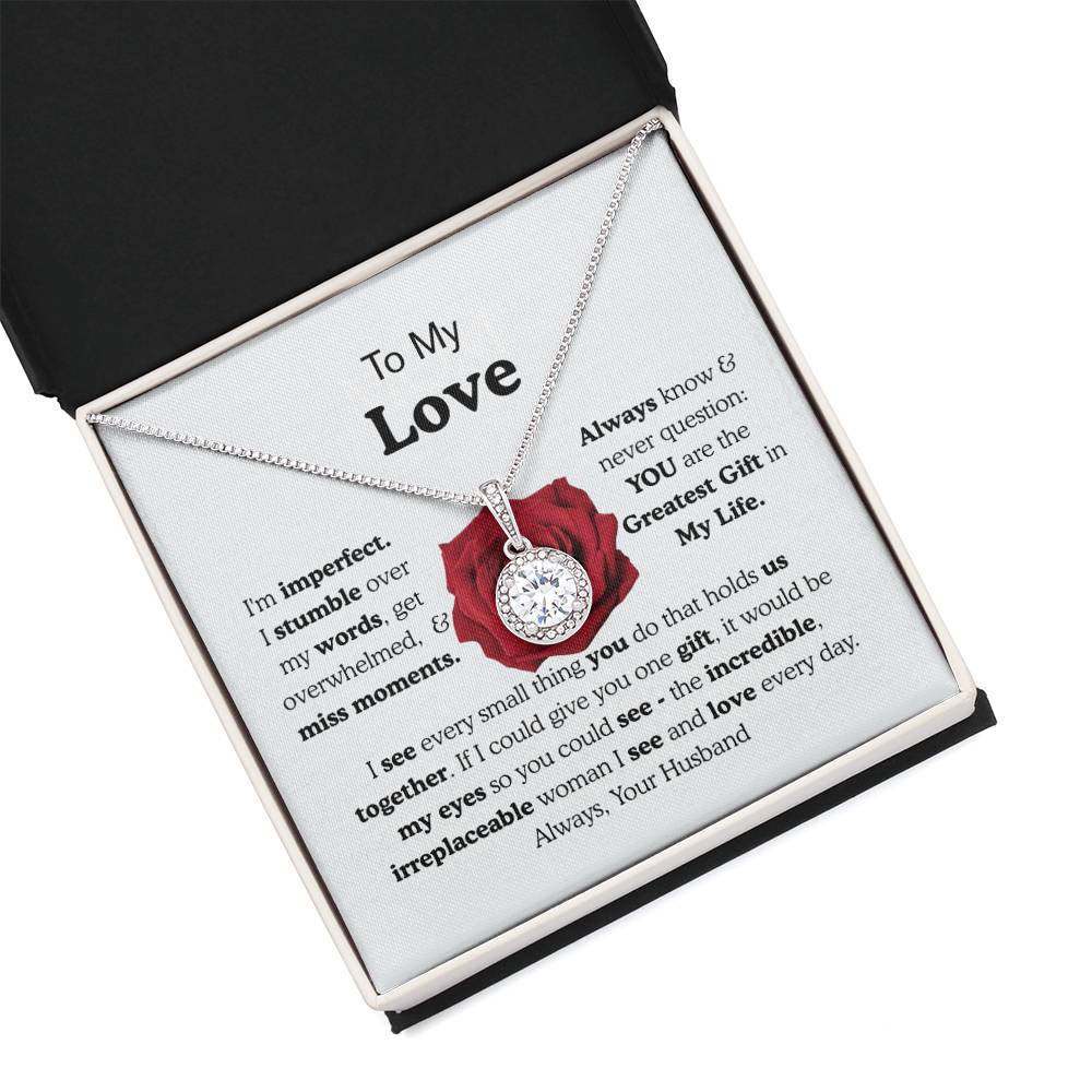 To My Wife Eternal Love Necklace Gift, Gold or Silver Pendant, Anniversary Birthday Jewelry for Her