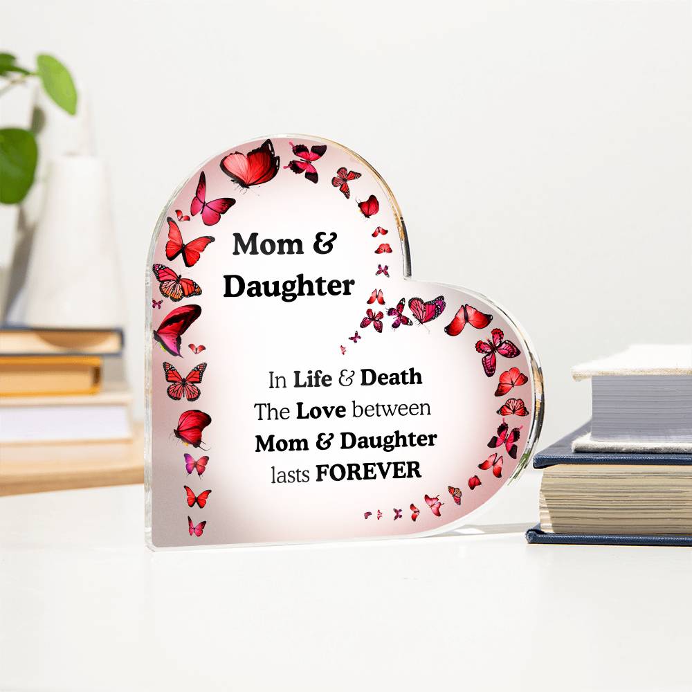 Mom & Daughter Acrylic Heart Plaque – Butterfly Theme Keepsake Gift