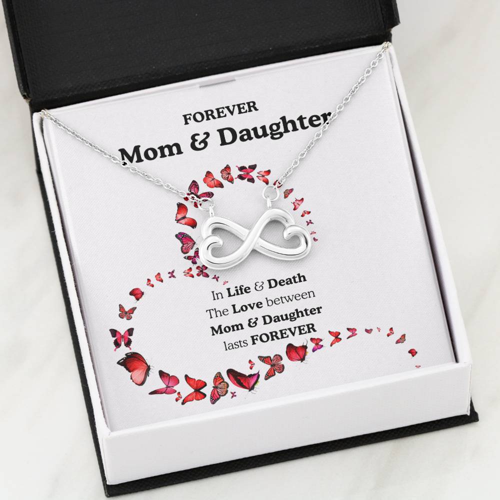 Mom & Daughter Infinity Heart Necklace Gift, Gold or Silver Sideways Infinity Pendant, Mother Daughter Jewelry Keepsake