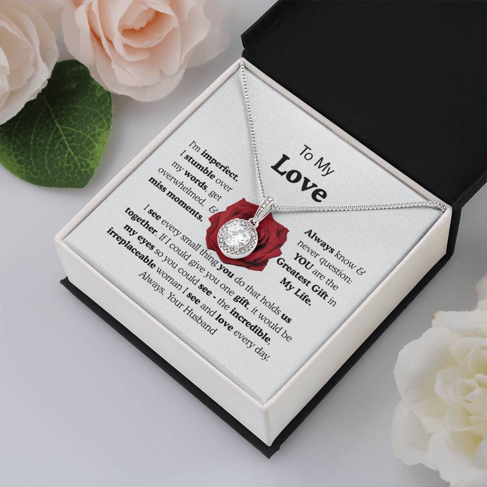 To My Wife Eternal Love Necklace Gift, Gold or Silver Pendant, Anniversary Birthday Jewelry for Her