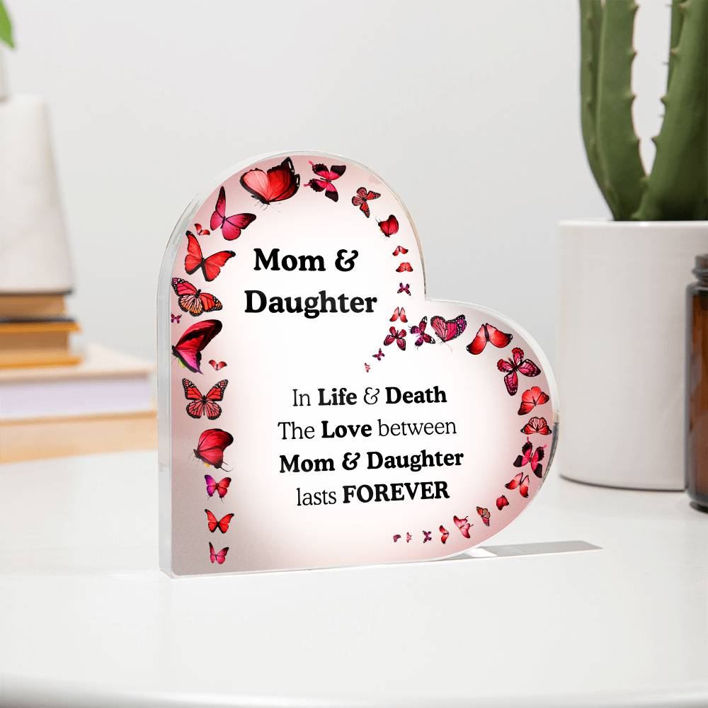 Mom & Daughter Acrylic Heart Plaque – Butterfly Theme Keepsake Gift