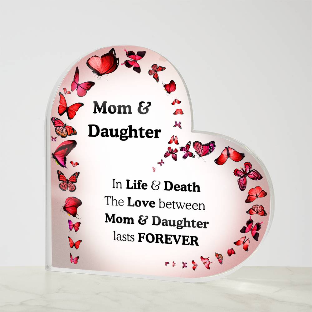 Mom & Daughter Acrylic Heart Plaque – Butterfly Theme Keepsake Gift