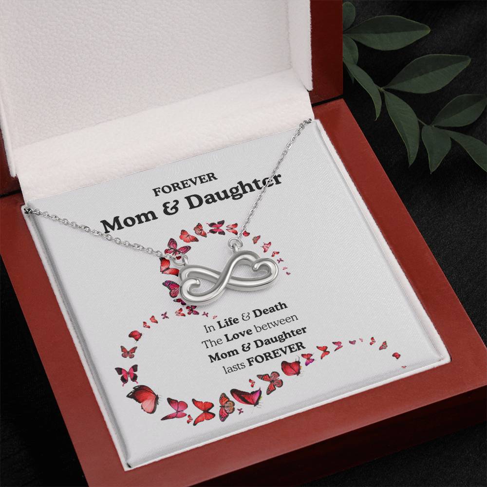 Mom & Daughter Infinity Heart Necklace Gift, Gold or Silver Sideways Infinity Pendant, Mother Daughter Jewelry Keepsake