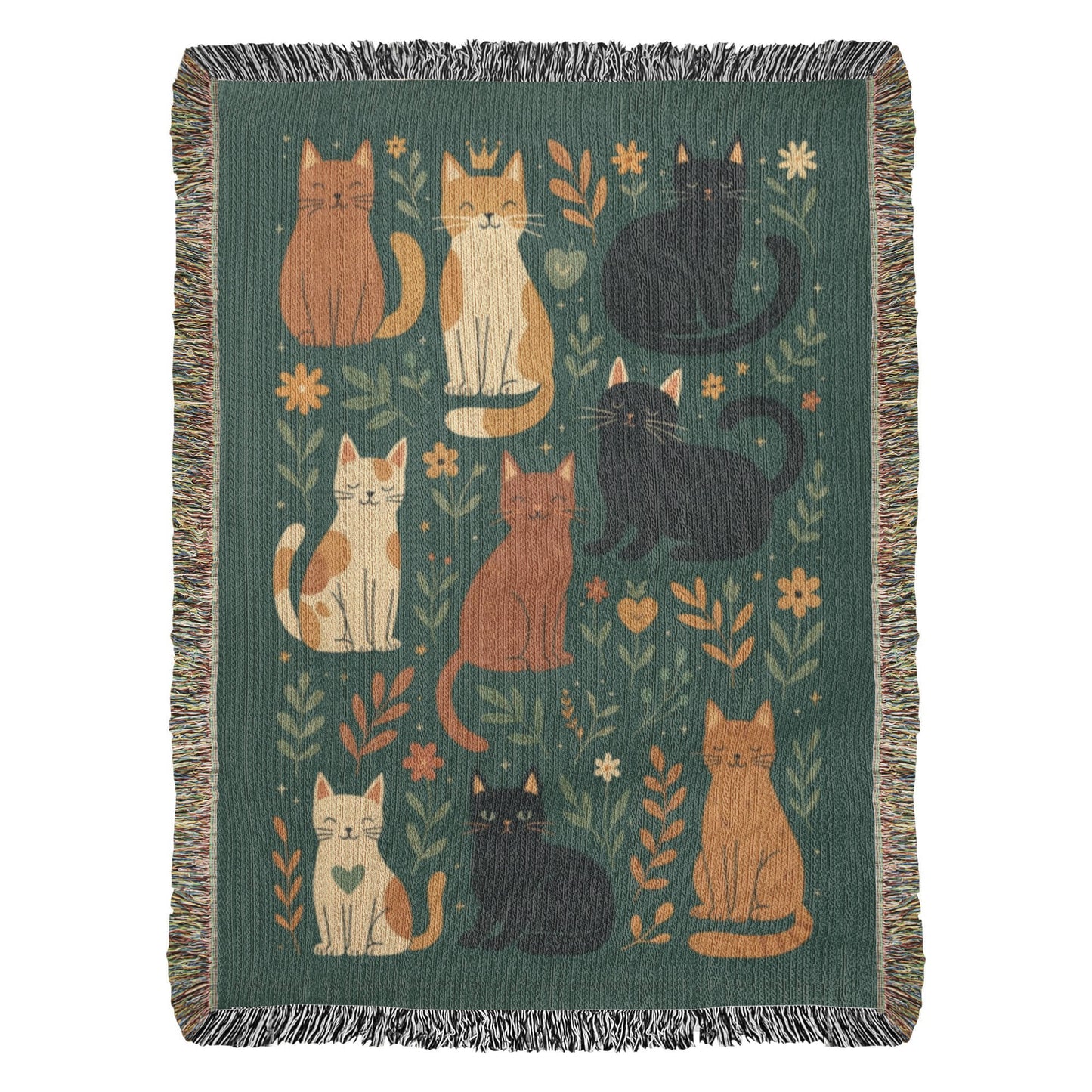 Vintage Style Cat Woven Blanket – 100% Cotton Tapestry Throw with Fringe