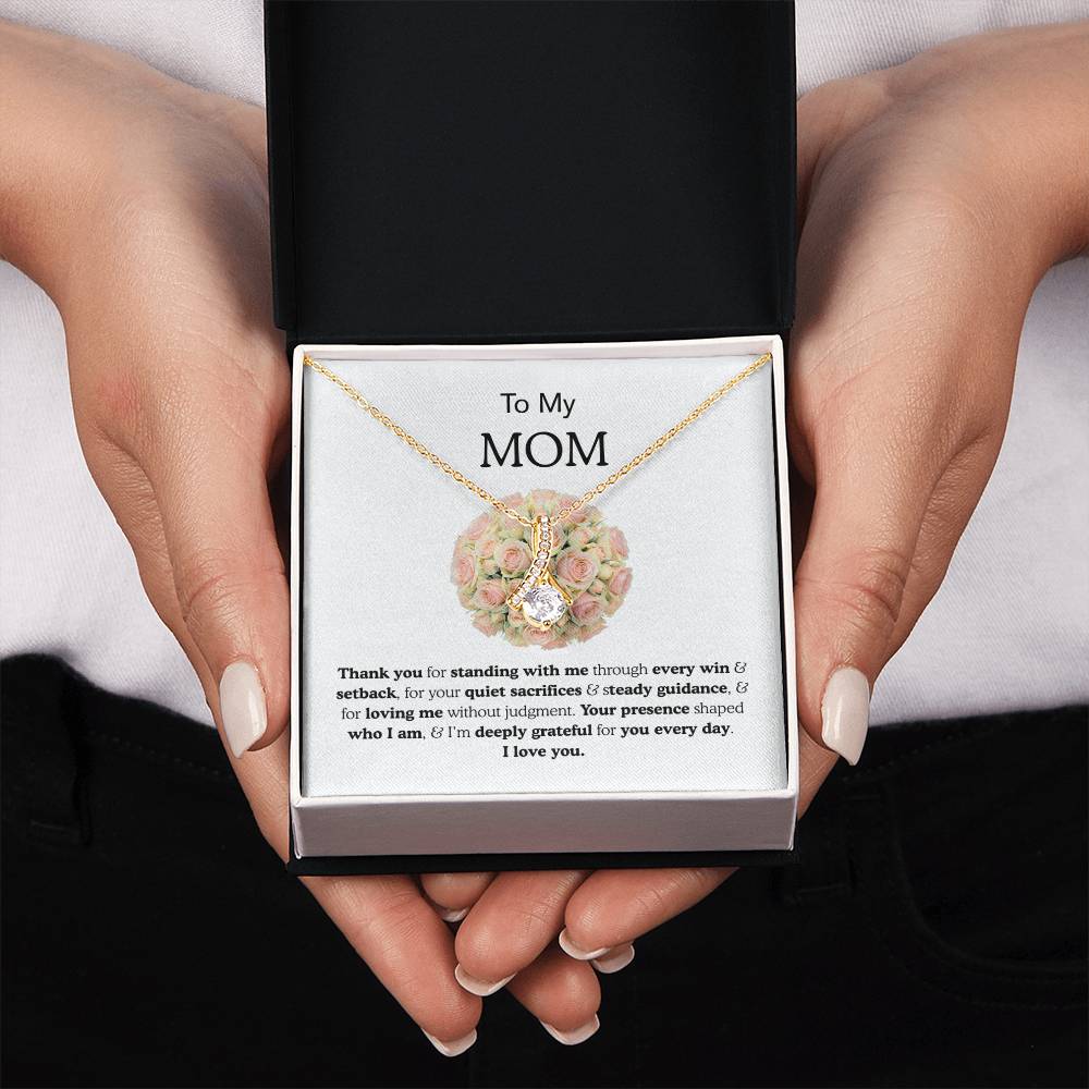 To My Mom Ribbon Love Bond Necklace, Gold or Silver Pendant, Mother’s Day, Birthday, Just Because Gift
