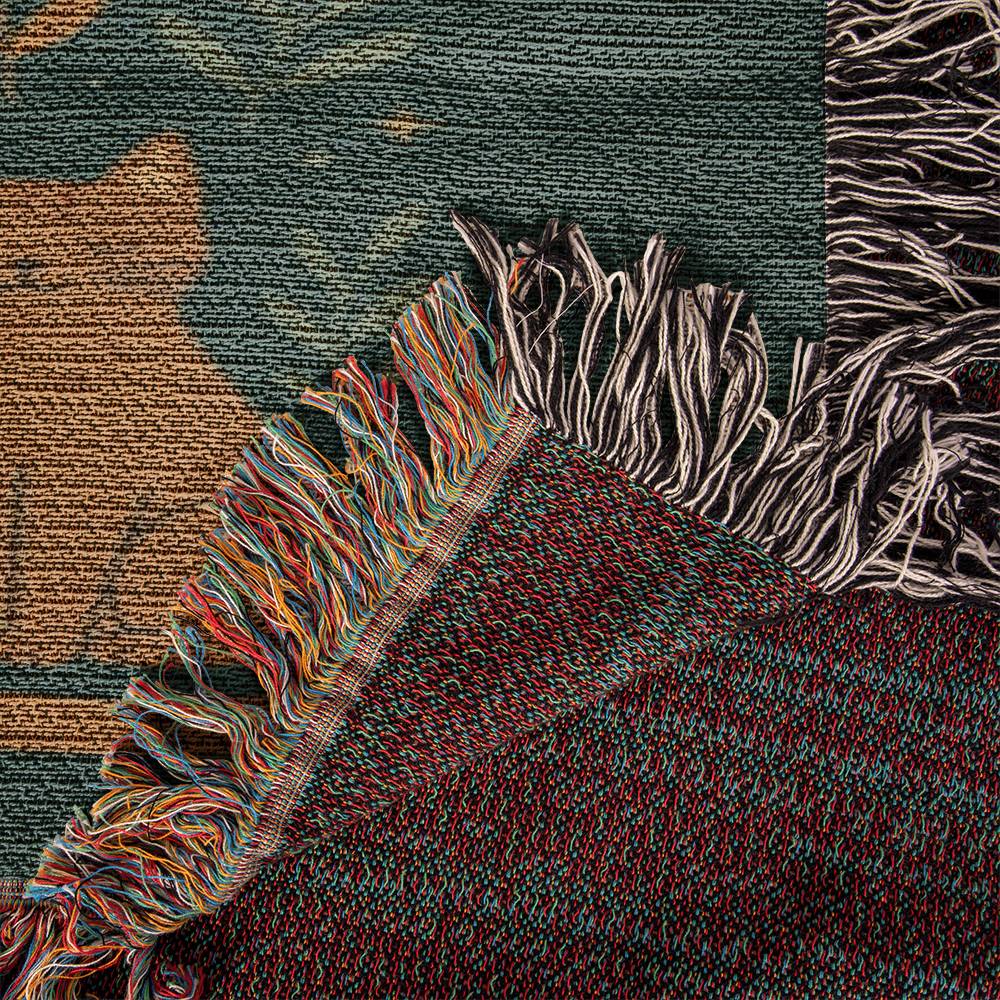 Vintage Style Cat Woven Blanket – 100% Cotton Tapestry Throw with Fringe