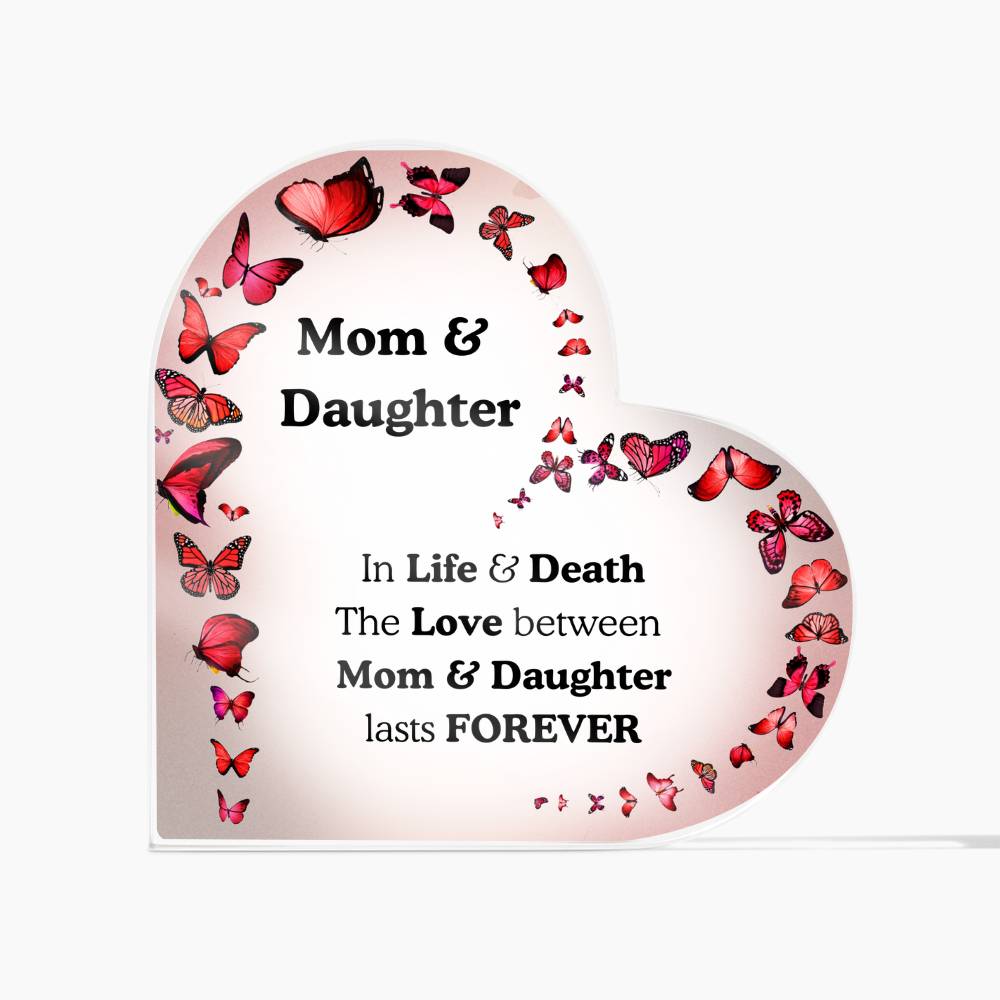 Mom & Daughter Acrylic Heart Plaque – Butterfly Theme Keepsake Gift