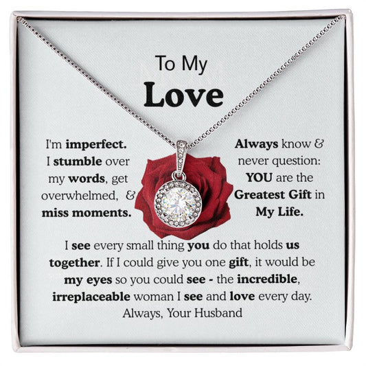 To My Wife Eternal Love Necklace Gift, Gold or Silver Pendant, Anniversary Birthday Jewelry for Her