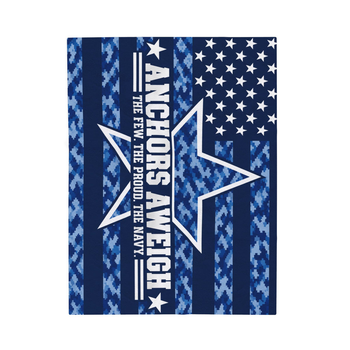 Anchors Aweigh Navy Velveteen Blanket – Blue Camo Patriotic Throw | US Navy Veteran Gift
