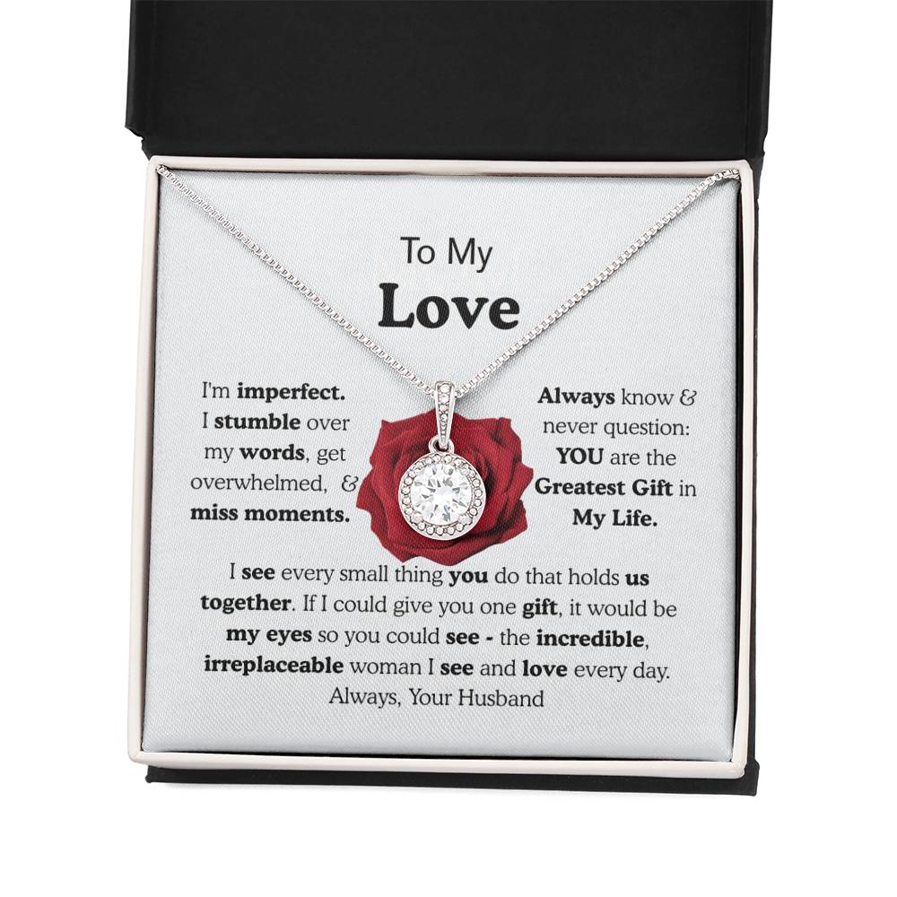 To My Wife Eternal Love Necklace Gift, Gold or Silver Pendant, Anniversary Birthday Jewelry for Her