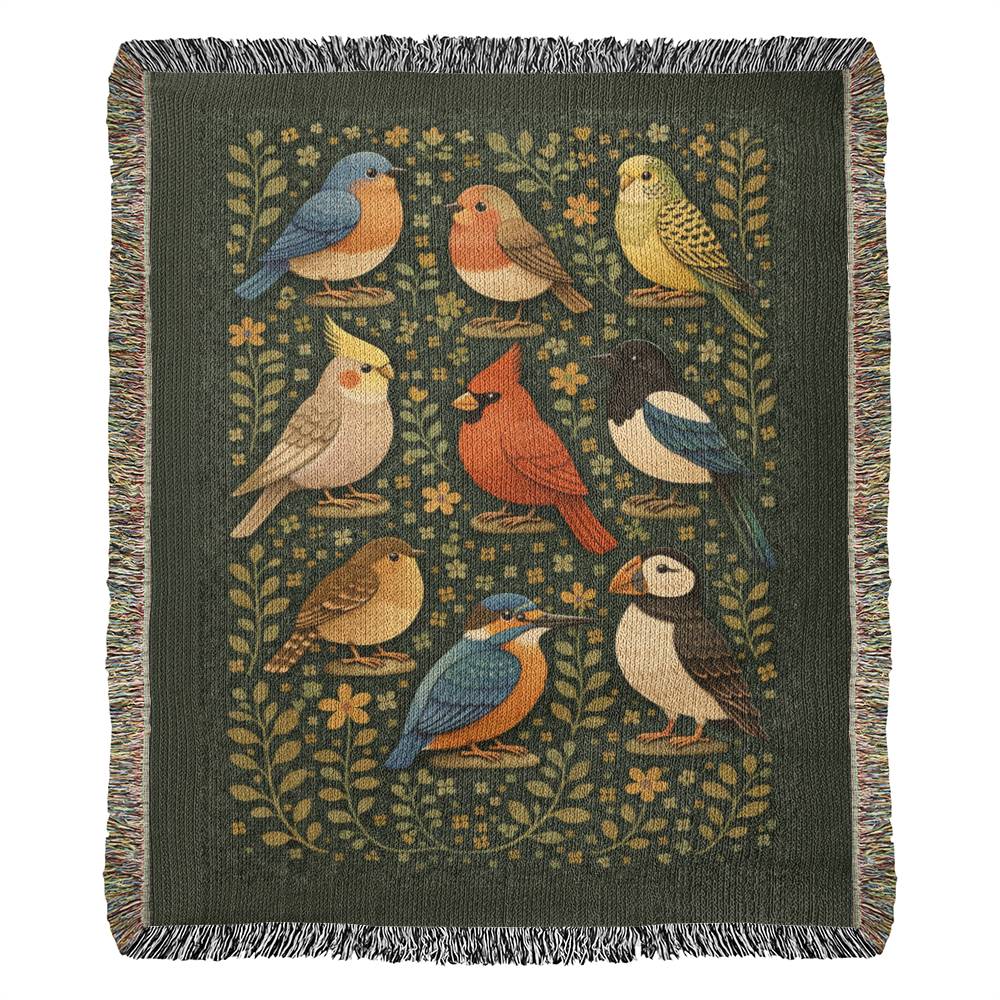 Bird Watcher’s Gift – Woven Songbird Blanket for Home Decor & Wall Tapestry