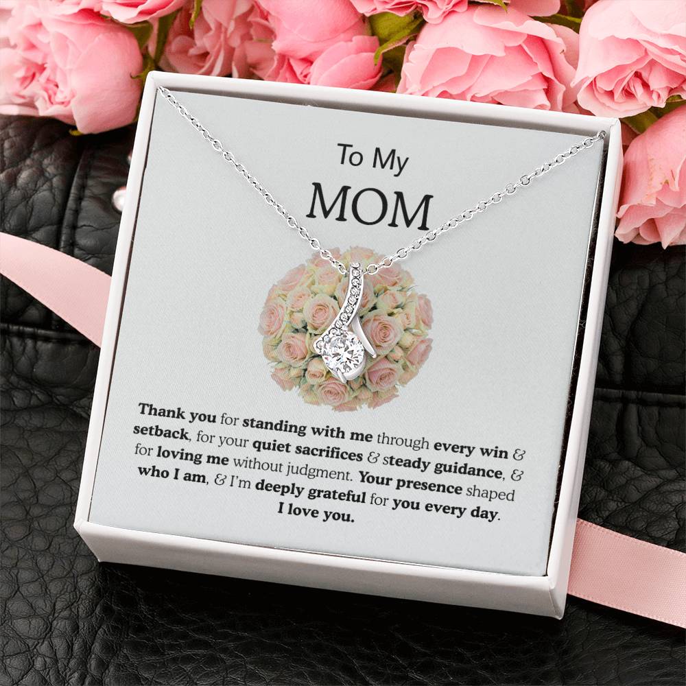 To My Mom Ribbon Love Bond Necklace, Gold or Silver Pendant, Mother’s Day, Birthday, Just Because Gift