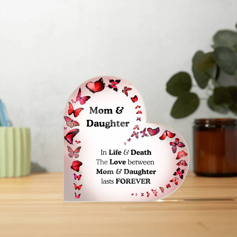 Mom & Daughter Acrylic Heart Plaque – Butterfly Theme Keepsake Gift