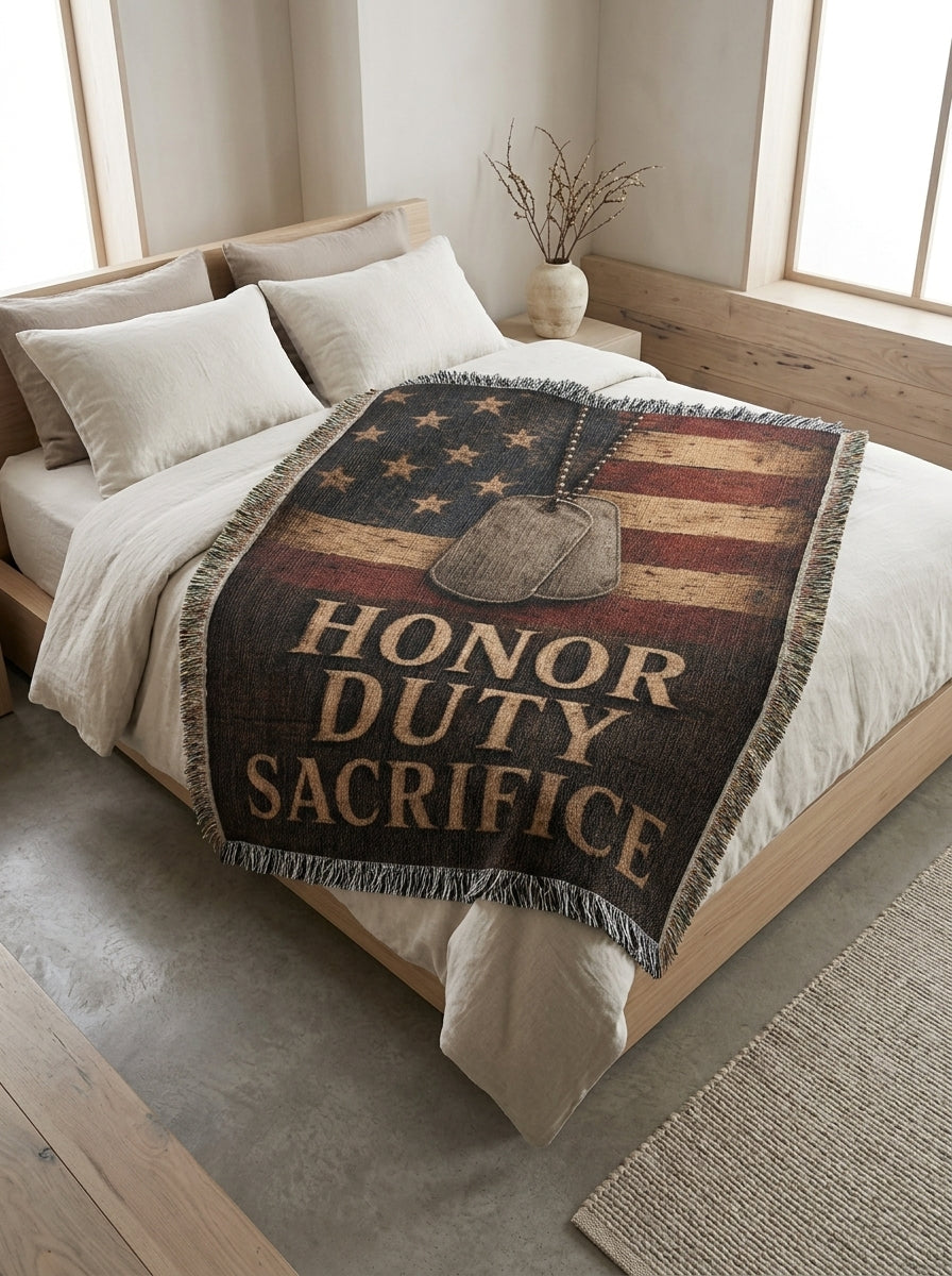 Honor Duty Sacrifice Woven Blanket | Patriotic Military Gift