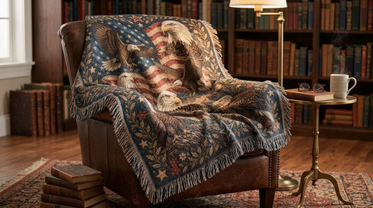 Patriotic Eagle Woven Blanket | American Flag Wildlife Throw Blanket